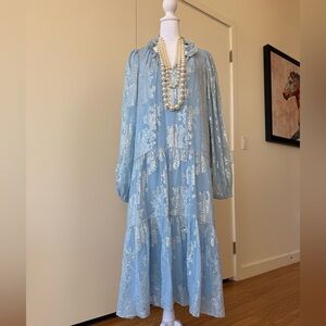 Elegant Blue Floral Women's Dress